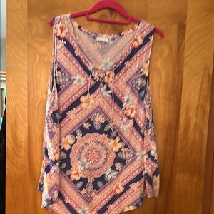 J. Jill Navy and Peach Floral Tank Top